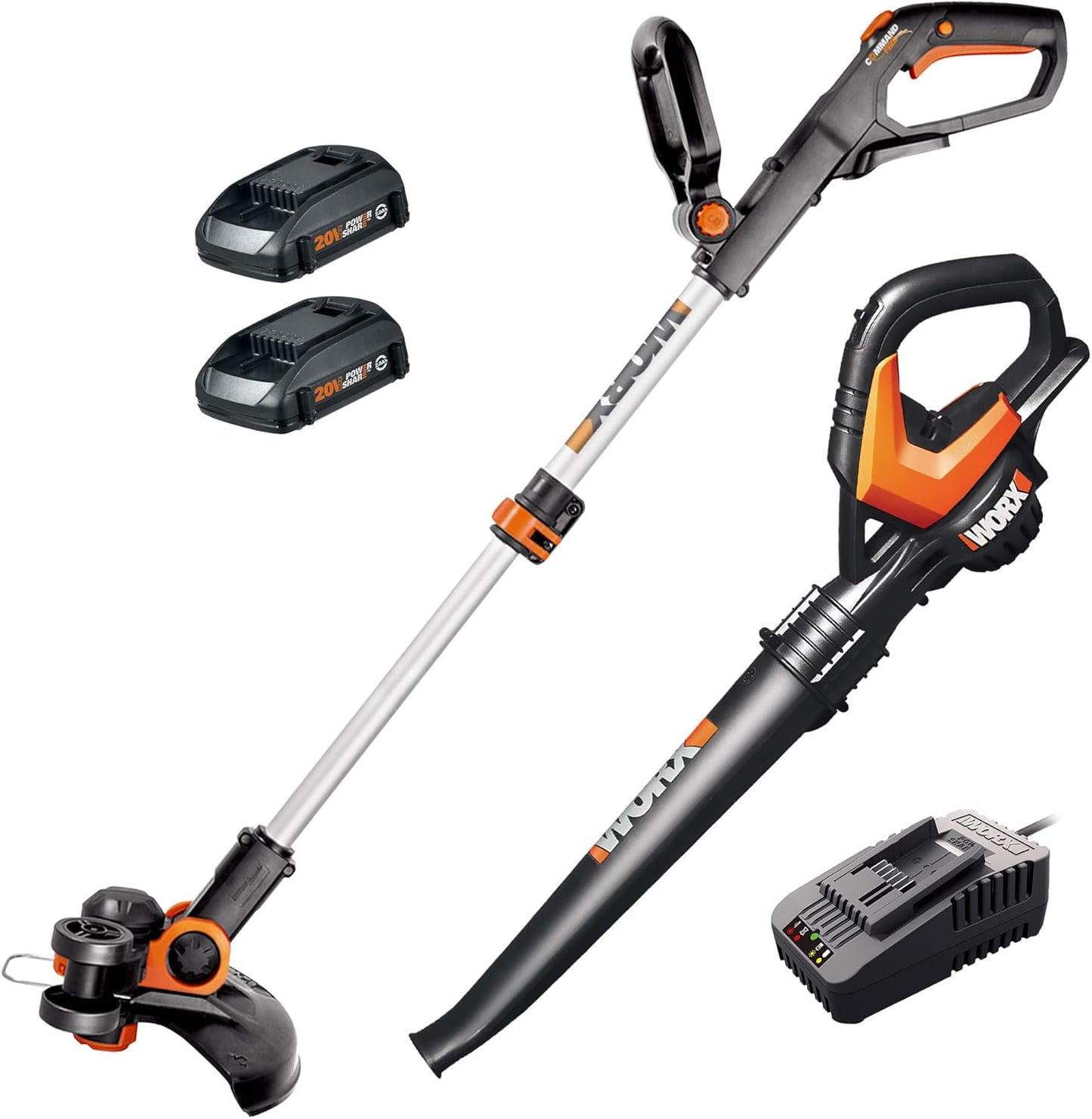 WORX Cordless String Trimmer & Lawn Edger, 12'' Electric Weed Wacker with Command Feed, 20V Weed Eater with 5.5 LBS, 2 Batteries & Charger Included, WG163