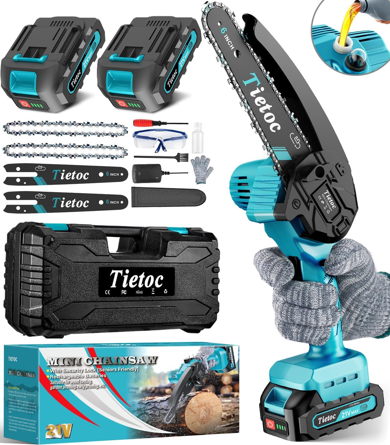 Tietoc Chainsaw Chainsaw Cordless Battery Powered, Hand Held Saw for Wood/Trees Trimming, Tools for Household and Garden, Chain Saw Gift for Men Dad Husband Fathers Gardener 2026