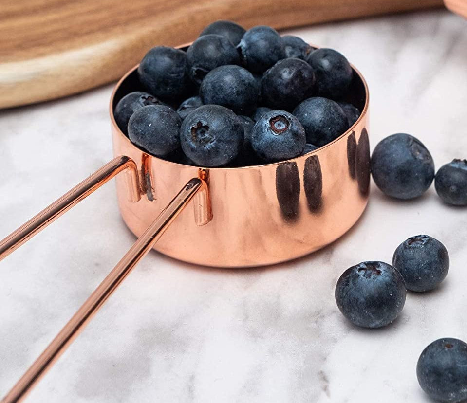 Rose Gold Copper Measuring Cups and Spoons Set – 8-Piece Stackable Stainless Steel Kitchen Essentials for Baking and Cooking