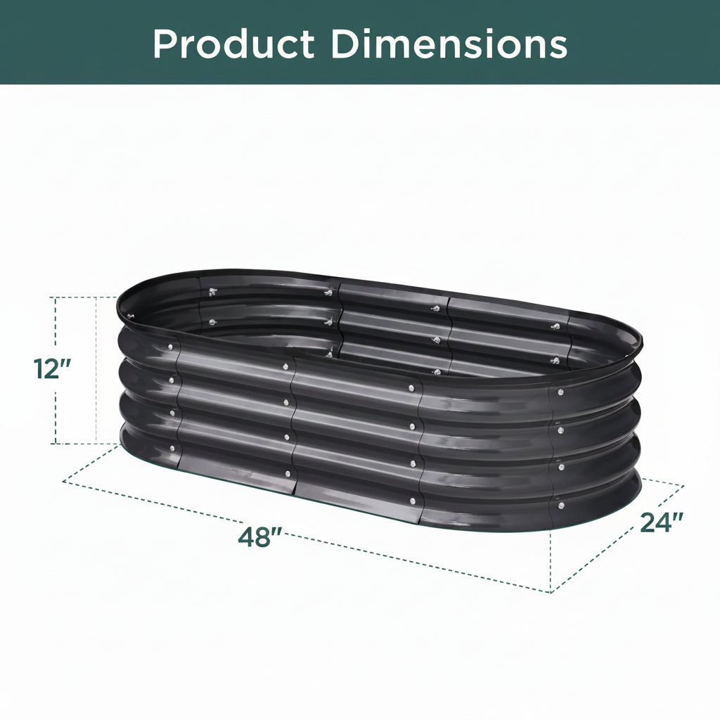 Elevate Your Gardening with the 4x2x1 Ft Charcoal Oval Metal Raised Garden Bed - Perfect for Vegetables and Flowers!