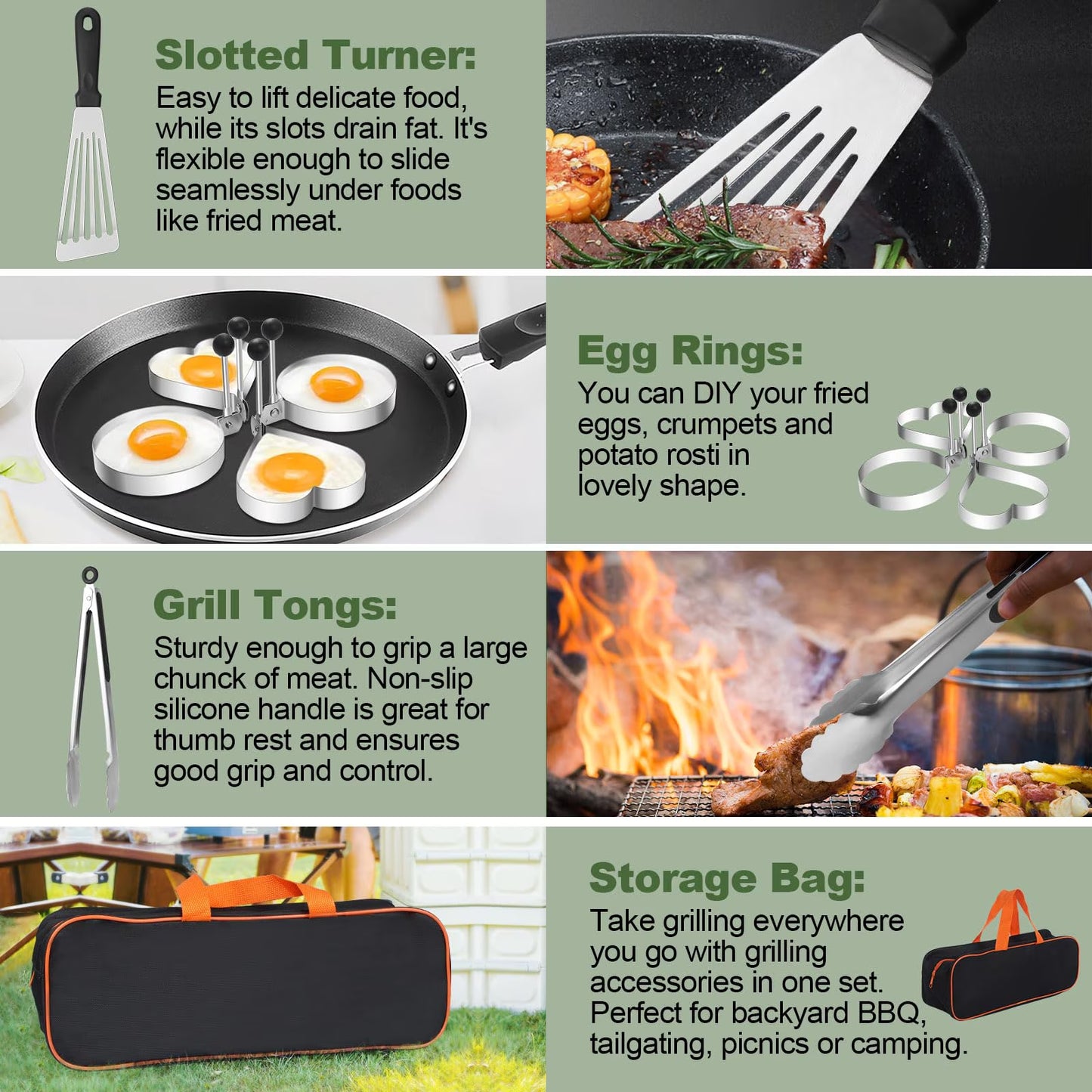 Mibote Stainless Steel Griddle Tool Kit, Compact Outdoor BBQ Toolkit - Set of 30