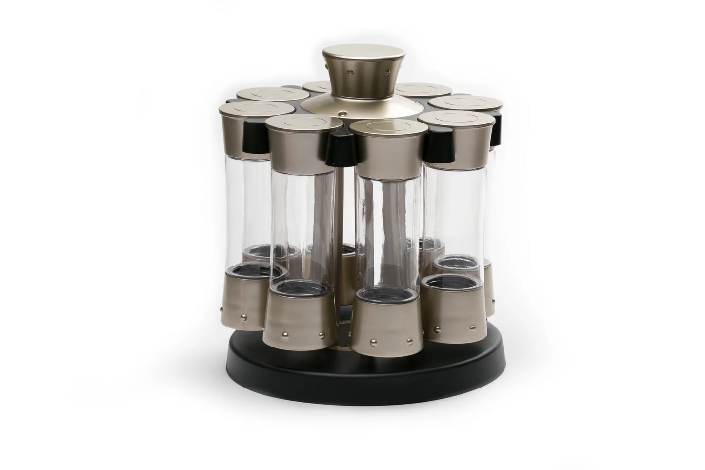 Kitchenart Elite Auto-Measure Spice Carousel - Professional 8 Jar Set in Elegant Silver Satin
