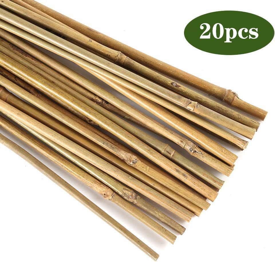 Pllieay 20-Pack 1.33' x 16" Natural Bamboo Garden Stakes for Indoor and Outdoor Plant Support, Ideal for Potted Tomato Plants