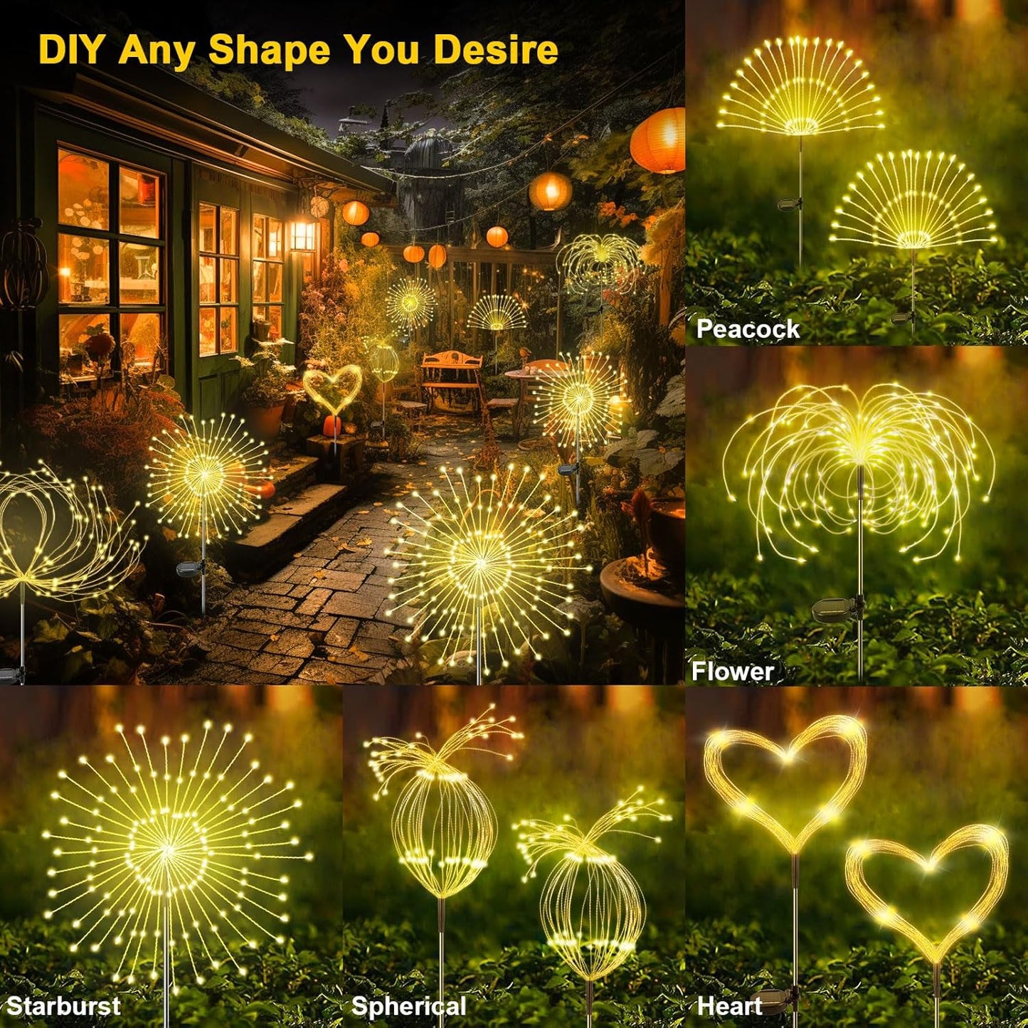 Solar firework starburst light, steady-on mode close-up