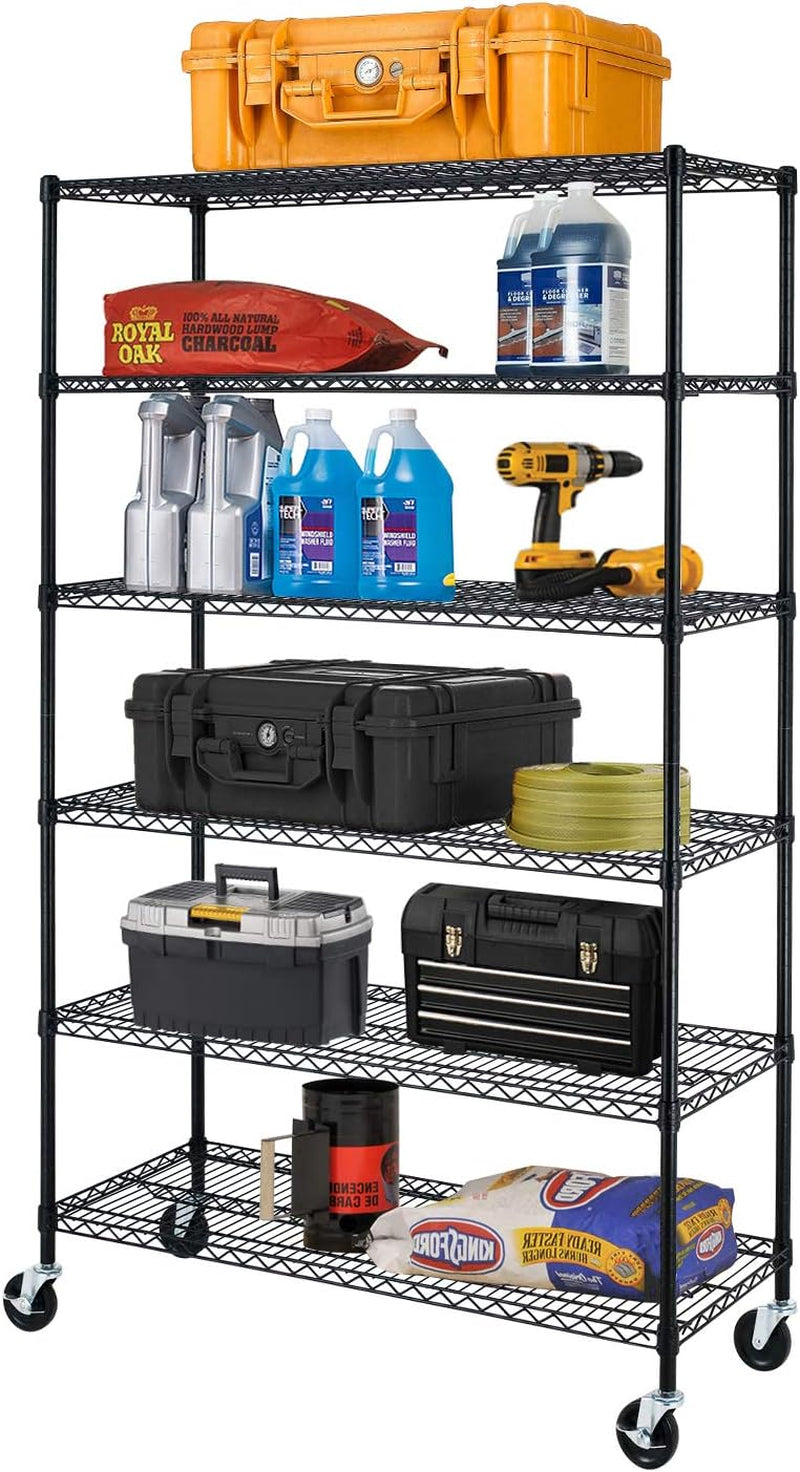Bestoffice | 6-Tier Wire Storage Shelves with Wheels | 18X48X78 | Chrome | Adjustable Racks | Heavy-Duty Metal Shelf, Holds Upto 600 Lbs | No-Tool Assembly | Ideal for Home & Garage Shelving