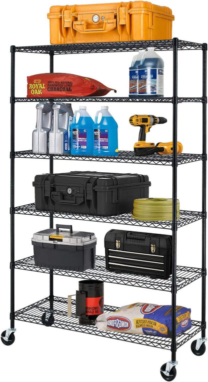 Bestoffice | 6-Tier Wire Storage Shelves with Wheels | 18X48X78 | Chrome | Adjustable Racks | Heavy-Duty Metal Shelf, Holds Upto 600 Lbs | No-Tool Assembly | Ideal for Home & Garage Shelving