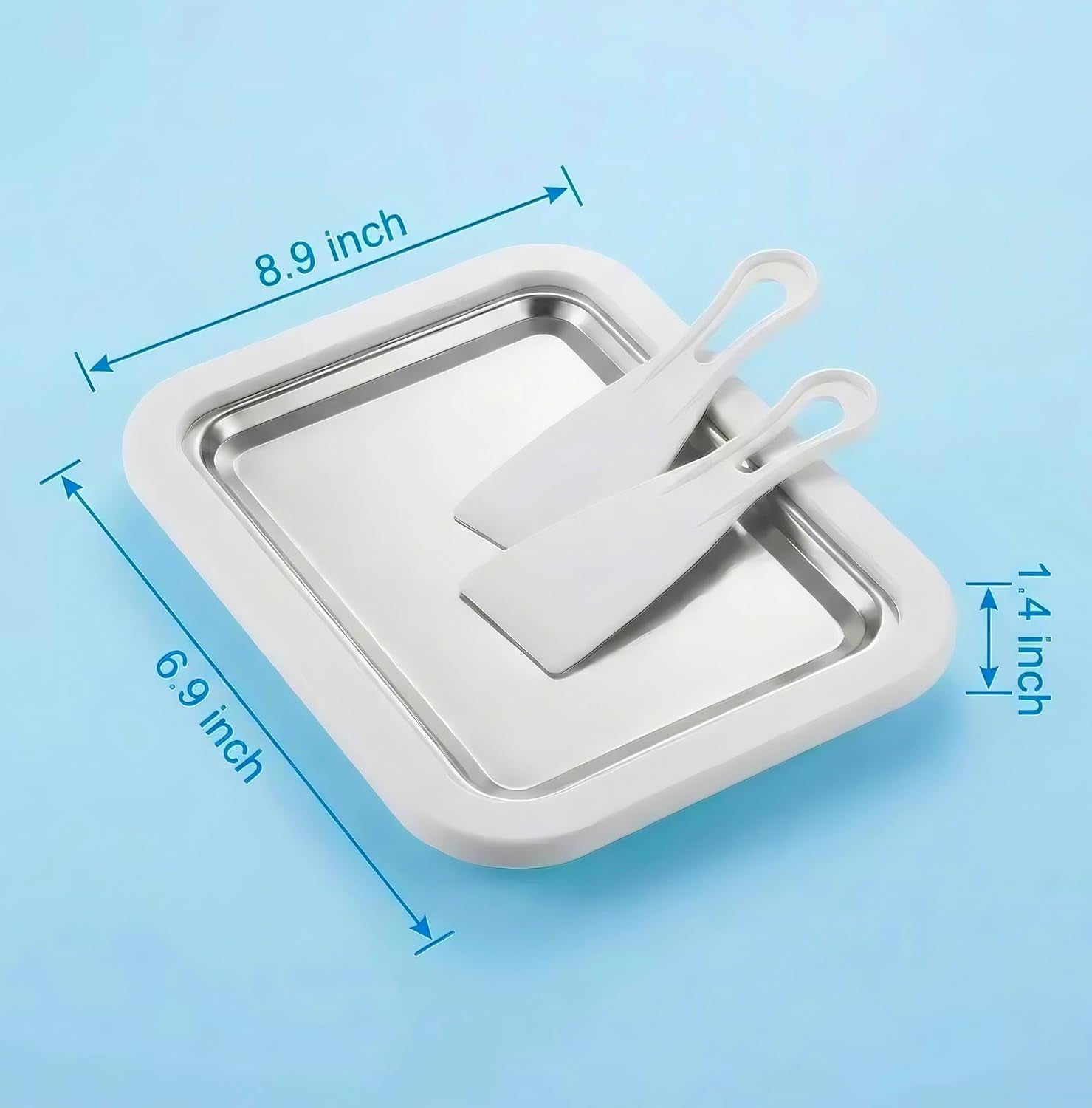 At-Home Rolled Ice Cream Maker - Magic Instant Freeze Pan for DIY Soft Serve & Frozen Yogurt. Easy-To-Use Ice Cream Rolling Tray with Spatulas. Ideal Summer Gift & Kitchen Activity for Kids (White)