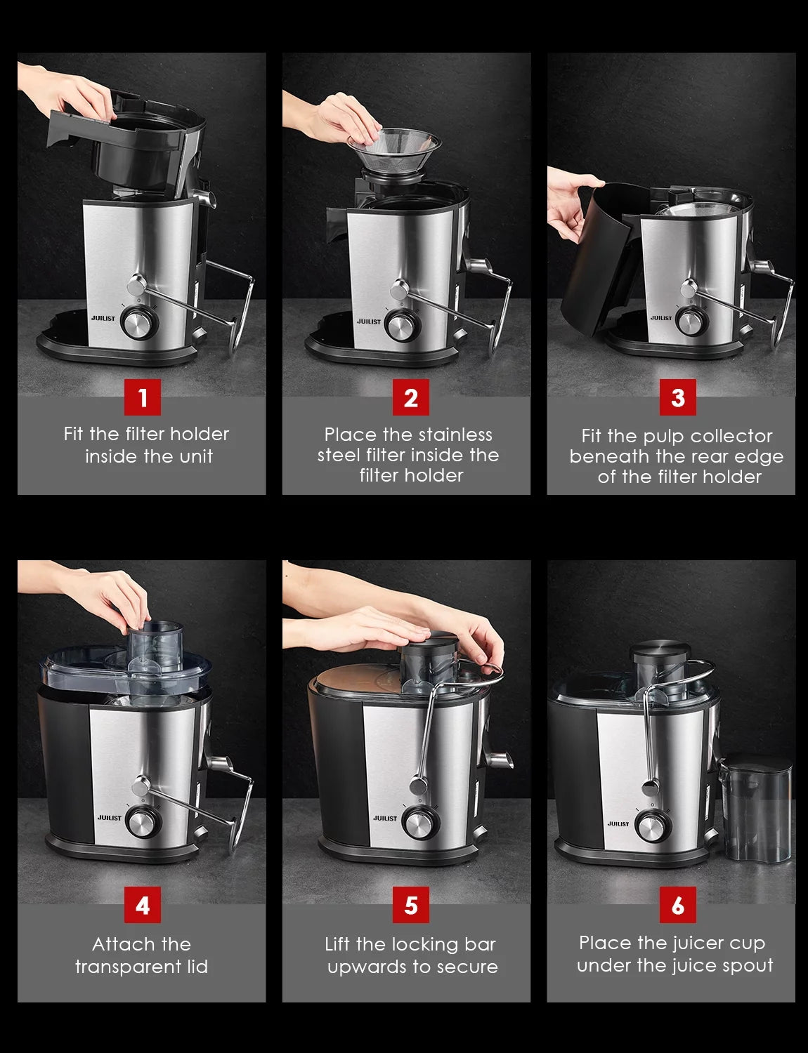 Juilist 2-Speed 400W Electric Juicer - 11 Fl Oz Silver Powerhouse for Fresh Juice!