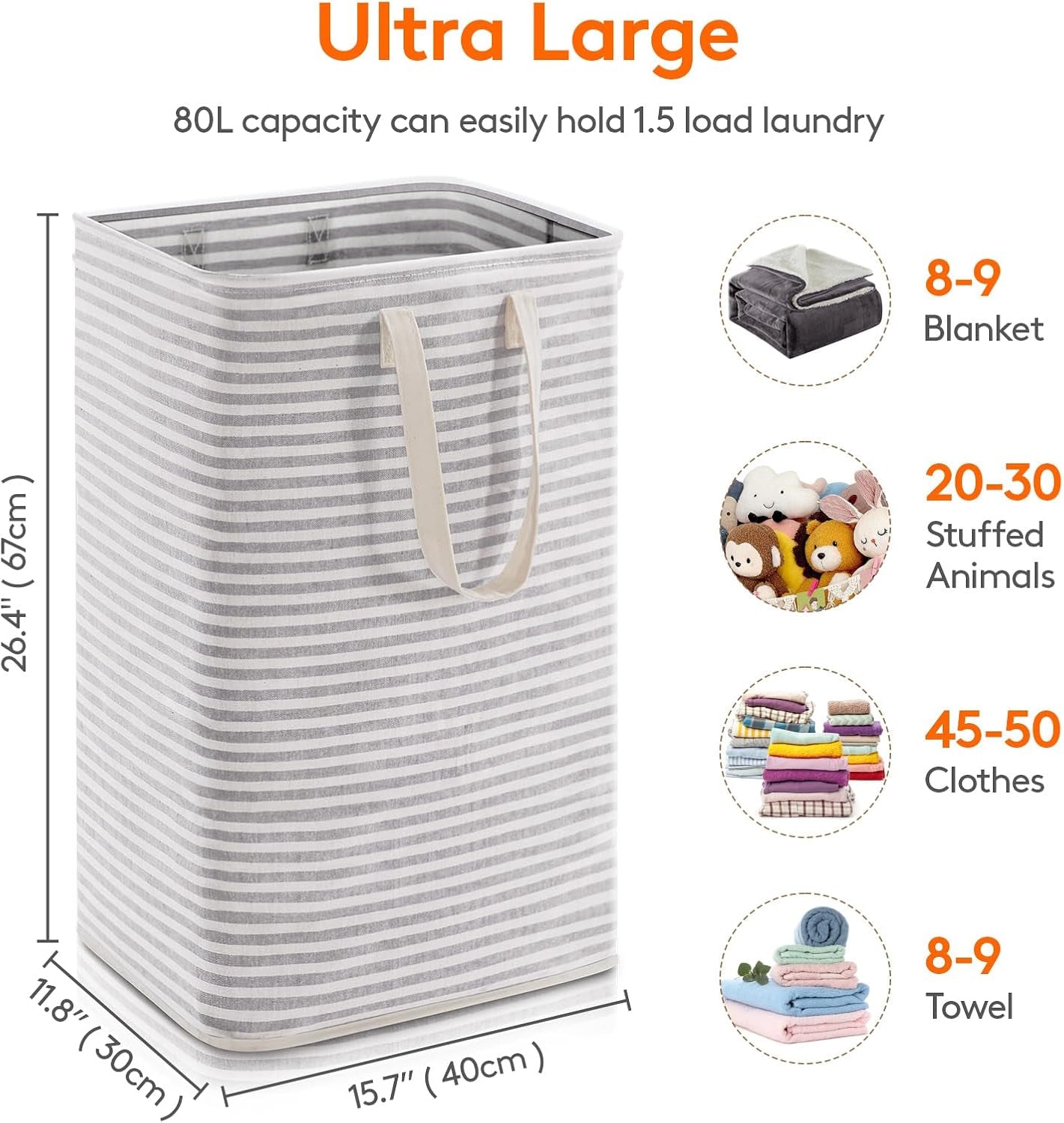 Lifewit 80L Collapsible Laundry Basket with Reinforced Handles, Waterproof Design for Bedroom and Laundry Room, Grey