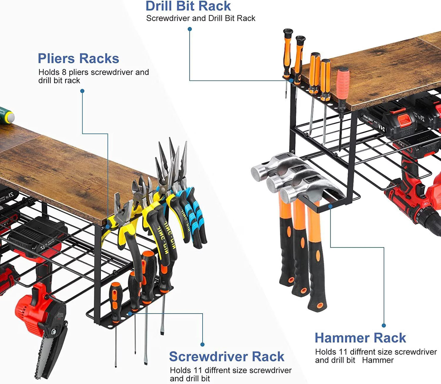 Power Tool Organizer, 6 Drill Holder Wall Mounted, Heavy Duty Storage Rack Shelf
