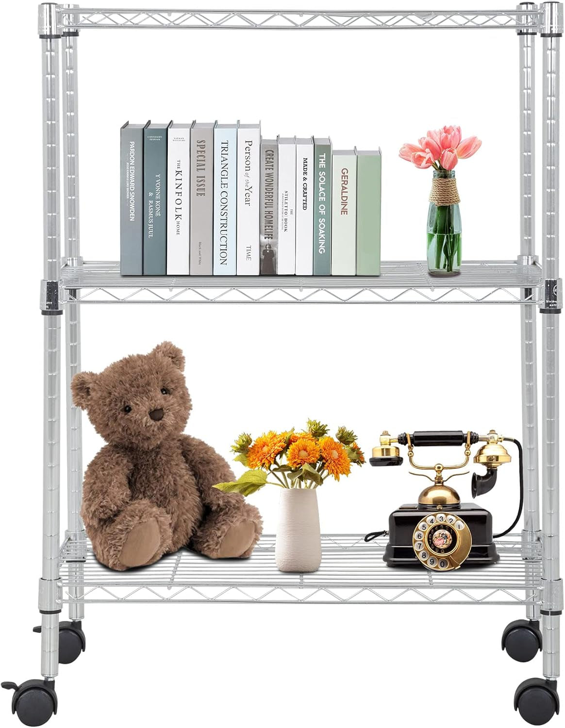 Bestoffice | 6-Tier Wire Storage Shelves with Wheels | 18X48X78 | Chrome | Adjustable Racks | Heavy-Duty Metal Shelf, Holds Upto 600 Lbs | No-Tool Assembly | Ideal for Home & Garage Shelving