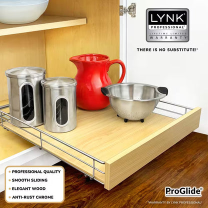 Slide Out Wood Cabinet Organizer - Pull Out under Cabinet Sliding Shelf - 20 In. X 21 In. - Wood and Chrome
