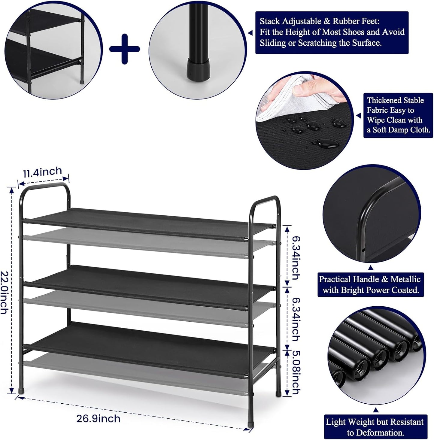 MAX Houser 3-Tier Metal Shoe Rack - Stylish and Sturdy Storage for 9-12 Pairs, Easy Assembly for Entryway or Bedroom - Sleek Black Design