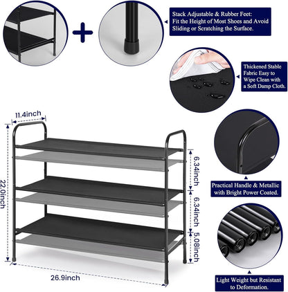 MAX Houser 3-Tier Metal Shoe Rack - Stylish and Sturdy Storage for 9-12 Pairs, Easy Assembly for Entryway or Bedroom - Sleek Black Design