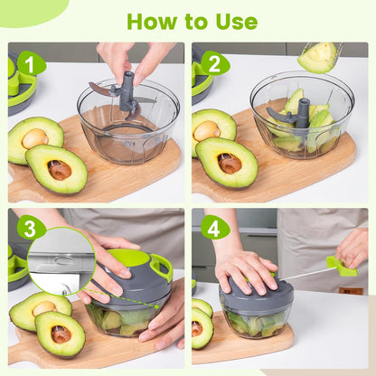 Pull-string manual food chopper mincing garlic