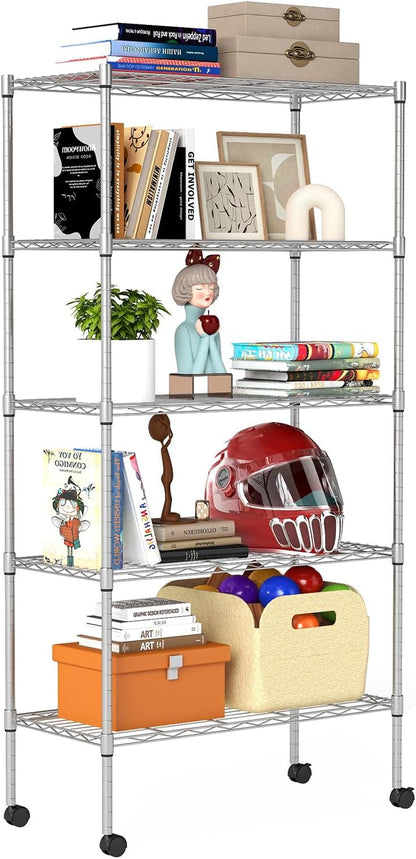Bestoffice | 6-Tier Wire Storage Shelves with Wheels | 18X48X78 | Chrome | Adjustable Racks | Heavy-Duty Metal Shelf, Holds Upto 600 Lbs | No-Tool Assembly | Ideal for Home & Garage Shelving