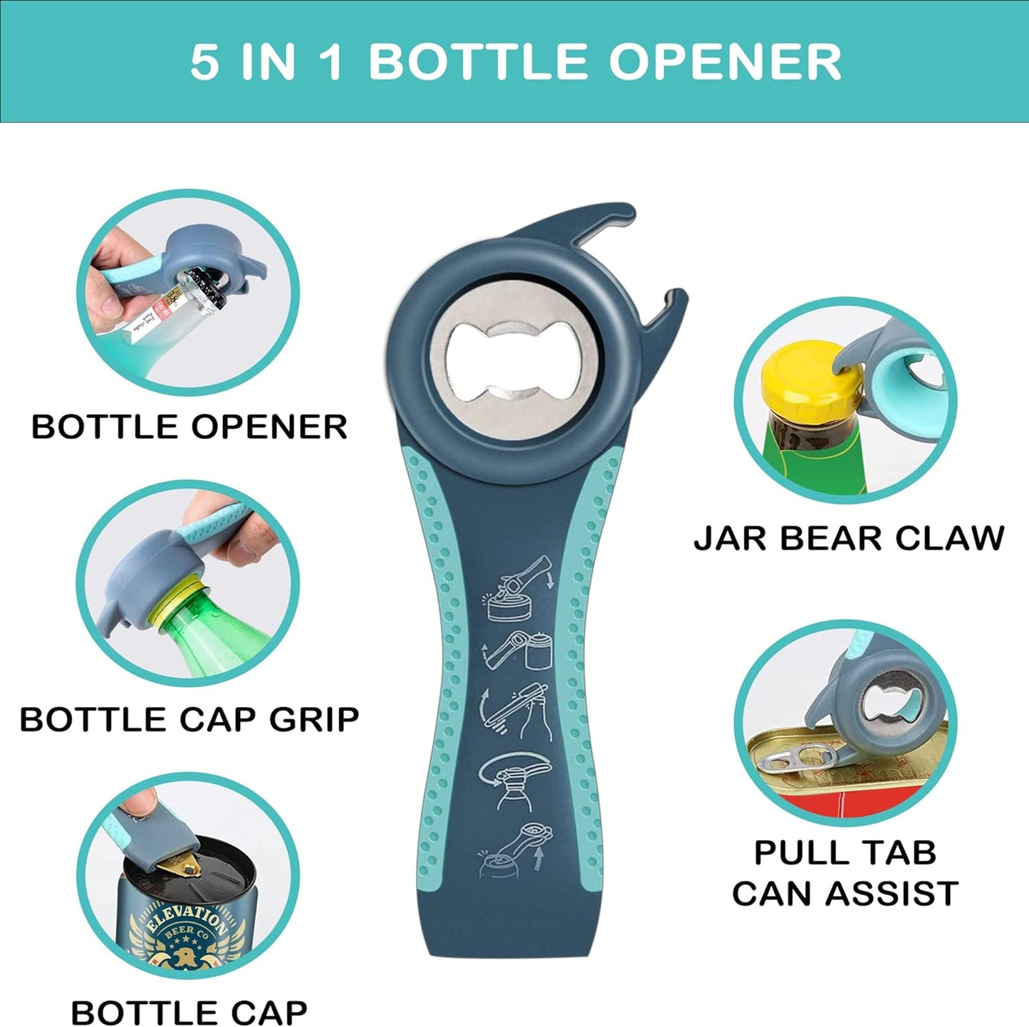 5-in-1 jar opener sized for different lid diameters
