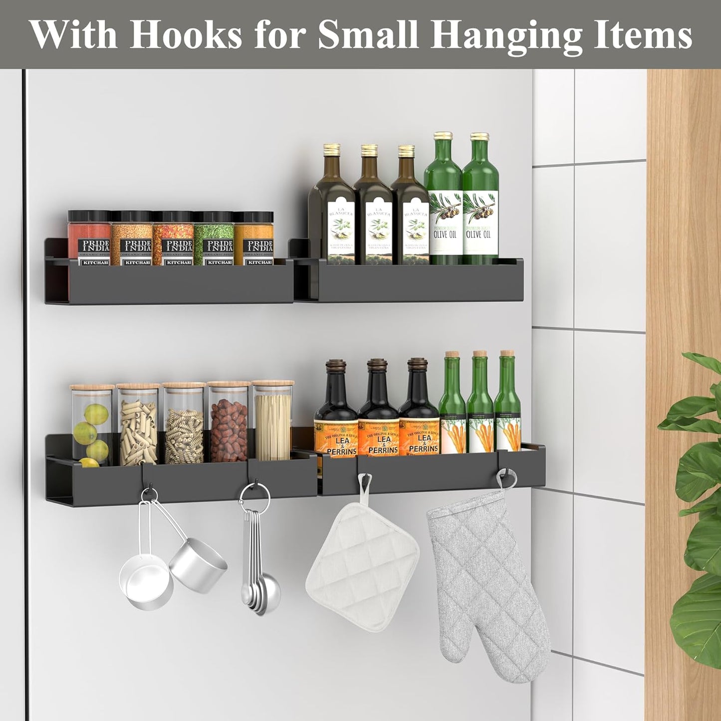 Magnetic fridge spice rack mounted on a refrigerator