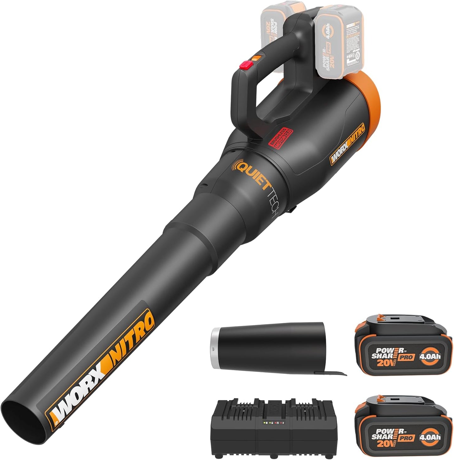 WORX Cordless Leaf Blower, Electric Blower with Turbine Fan, Blowers for Lawn Care with 2 Speed Control, Battery & Charger Included, WG547