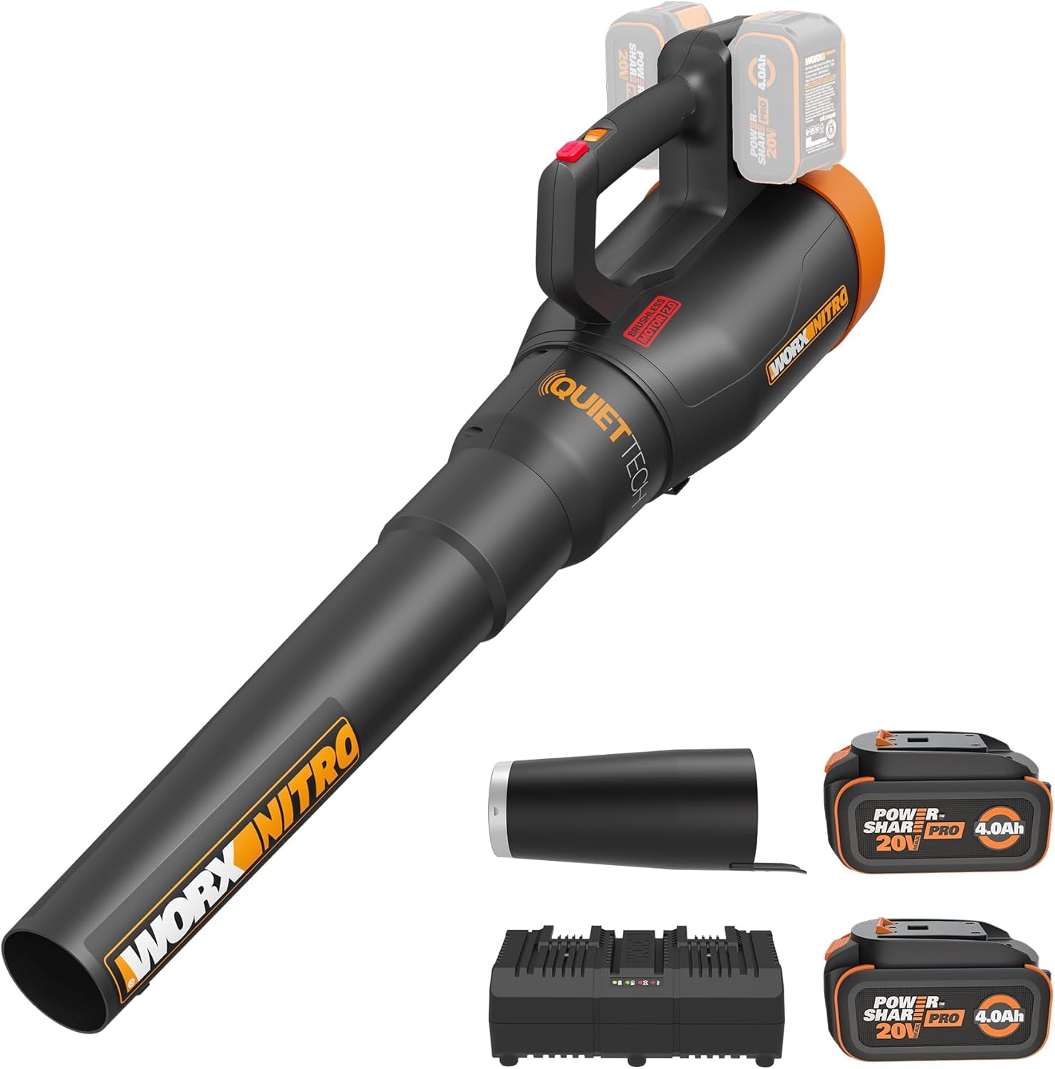 WORX Cordless Leaf Blower, Electric Blower with Turbine Fan, Blowers for Lawn Care with 2 Speed Control, Battery & Charger Included, WG547