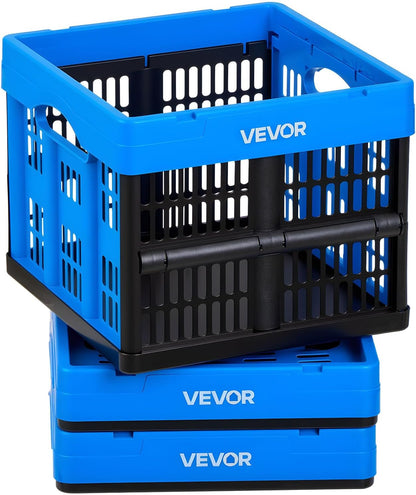 VEVOR Plastic Collapsible Storage Bins with Lids, 45L 3Packs, Stackable Folding Storage Crates with Handles, Holds 44 Lbs per Bin, Heavy Duty Containers, Space-Saving Baskets, for Home Organizing