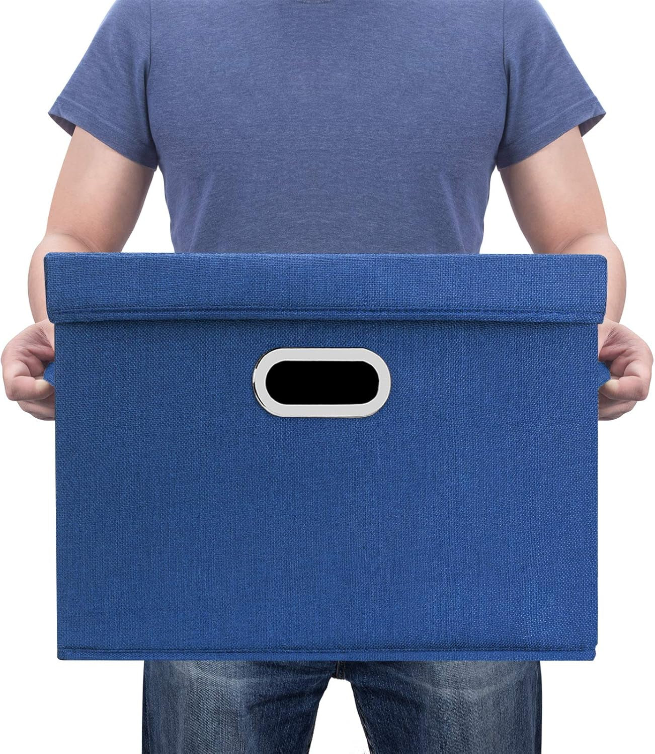 TYEERS Collapsible Storage Bins with Lids, Large Fabric Storage Boxes - 2 Pack - Classic Blue