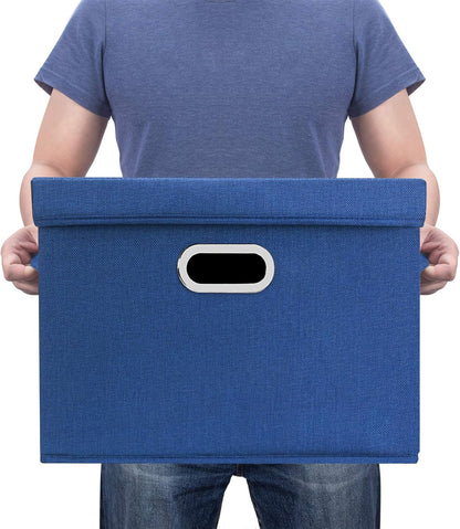 TYEERS Collapsible Storage Bins with Lids, Large Fabric Storage Boxes - 2 Pack - Classic Blue