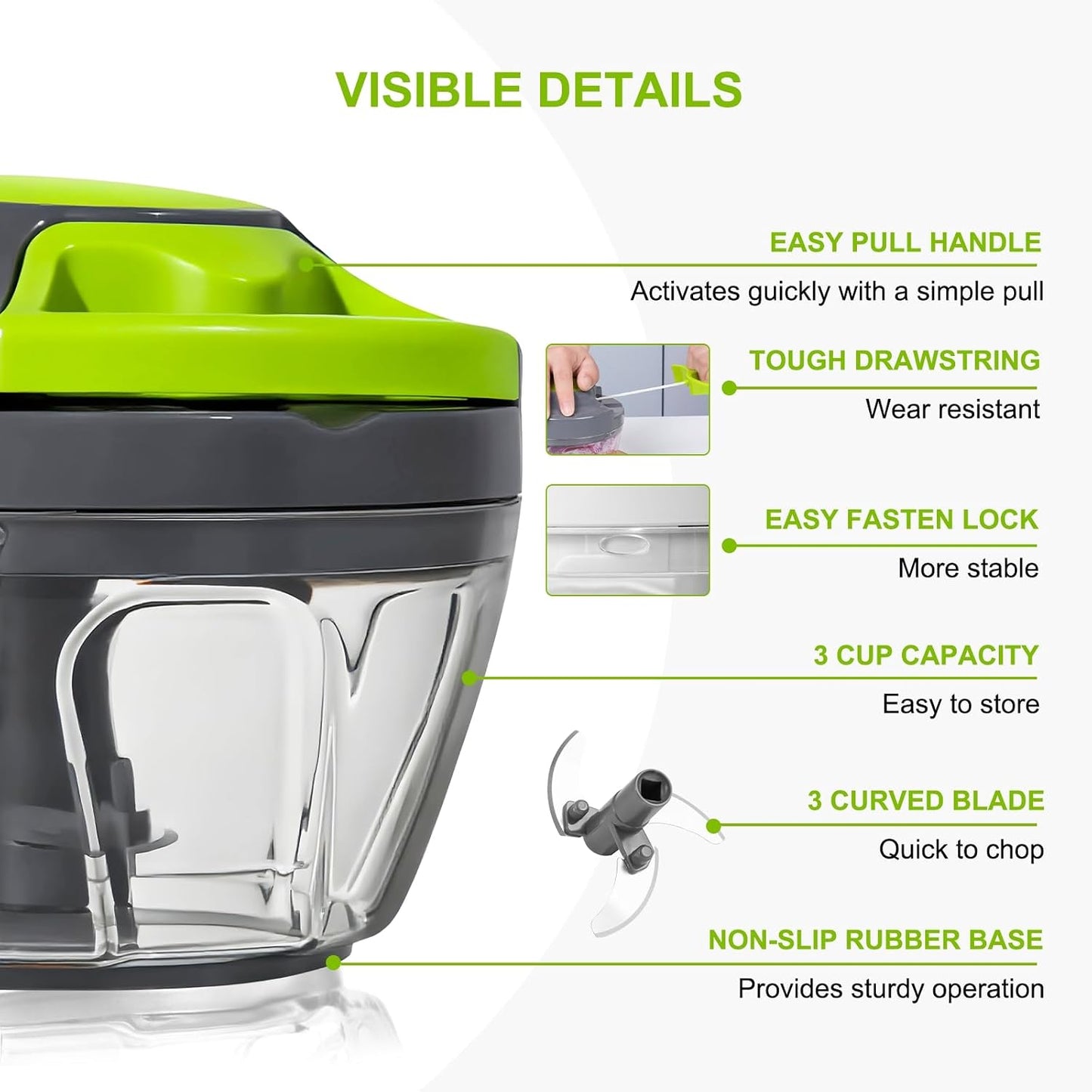 Pull-string manual food chopper, 900ml bowl size