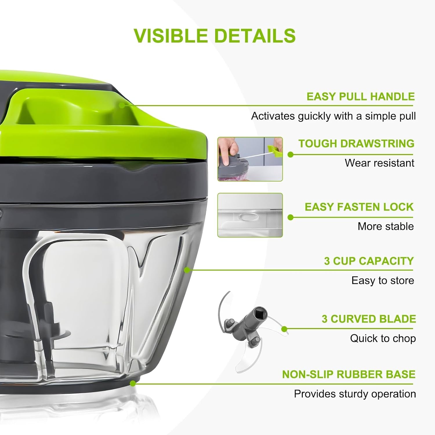 Pull-string manual food chopper, 900ml bowl size