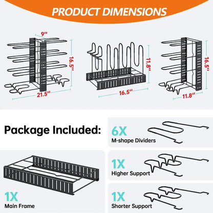 Maximize Your Kitchen Space with PHANCIR 8-Tier Adjustable Pots and Pans Organizer Rack - Heavy Duty Metal Design with Anti-Slip Silicone Pad!