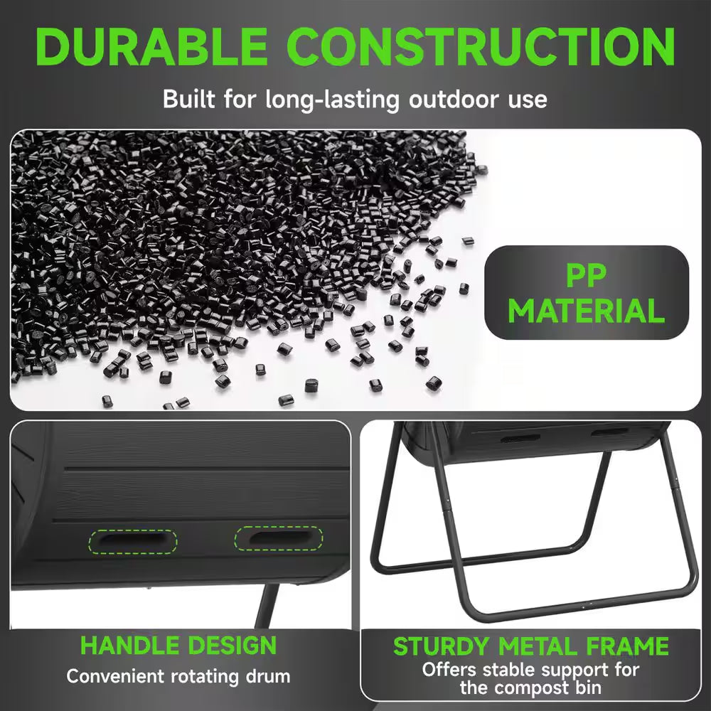 Compost Bin 37.5 Gal. Ual Chamber Composting Tumbler Large Tumbling Composter with 2 Doors and Frame