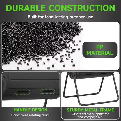 Compost Bin 37.5 Gal. Ual Chamber Composting Tumbler Large Tumbling Composter with 2 Doors and Frame