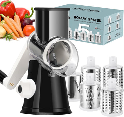 Ourokhome Rotary Cheese Grater Hand Crank, Kitchen Shredder Speed Mandolin Slicer Nut Grinder with Handle and Drum Blades for Cheese, Vegetable, Walnut, Chocolate, Potato, Carrot, 3 Blades, Green