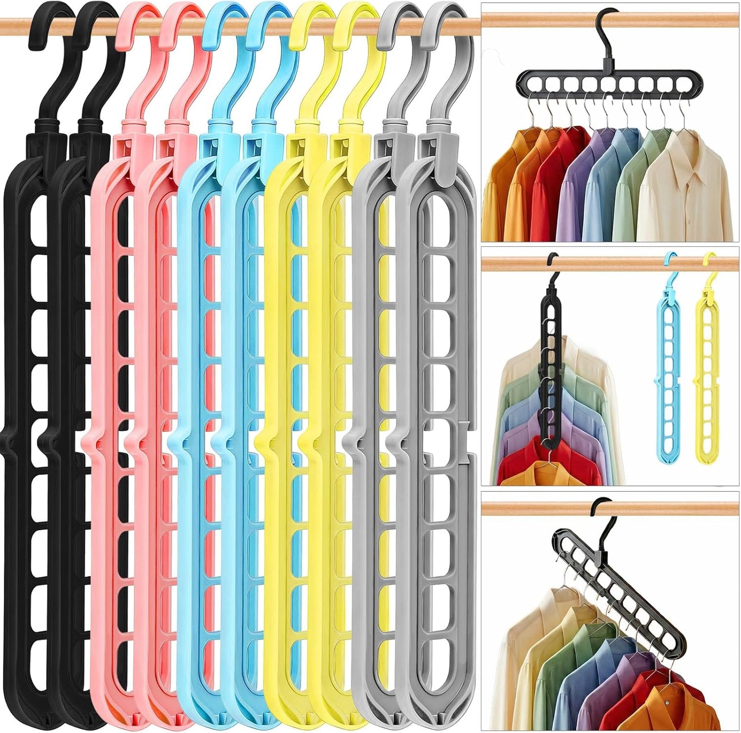 Pack of 6 Multifunctional Organizer Magic Space Saving Hangers with 9 Holes Storage Organization for Wardrobe Closet