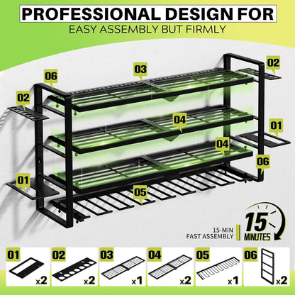 Hipidian Fathers Day Best Gifts for Daddy, Heavy Duty Power Tool Organizer Wall Mount- 400Lb Capacity 4-Tier Storage Rack with 8 Drill Holders for Garage Tools, Birthday Gifts for Men Dad Husband