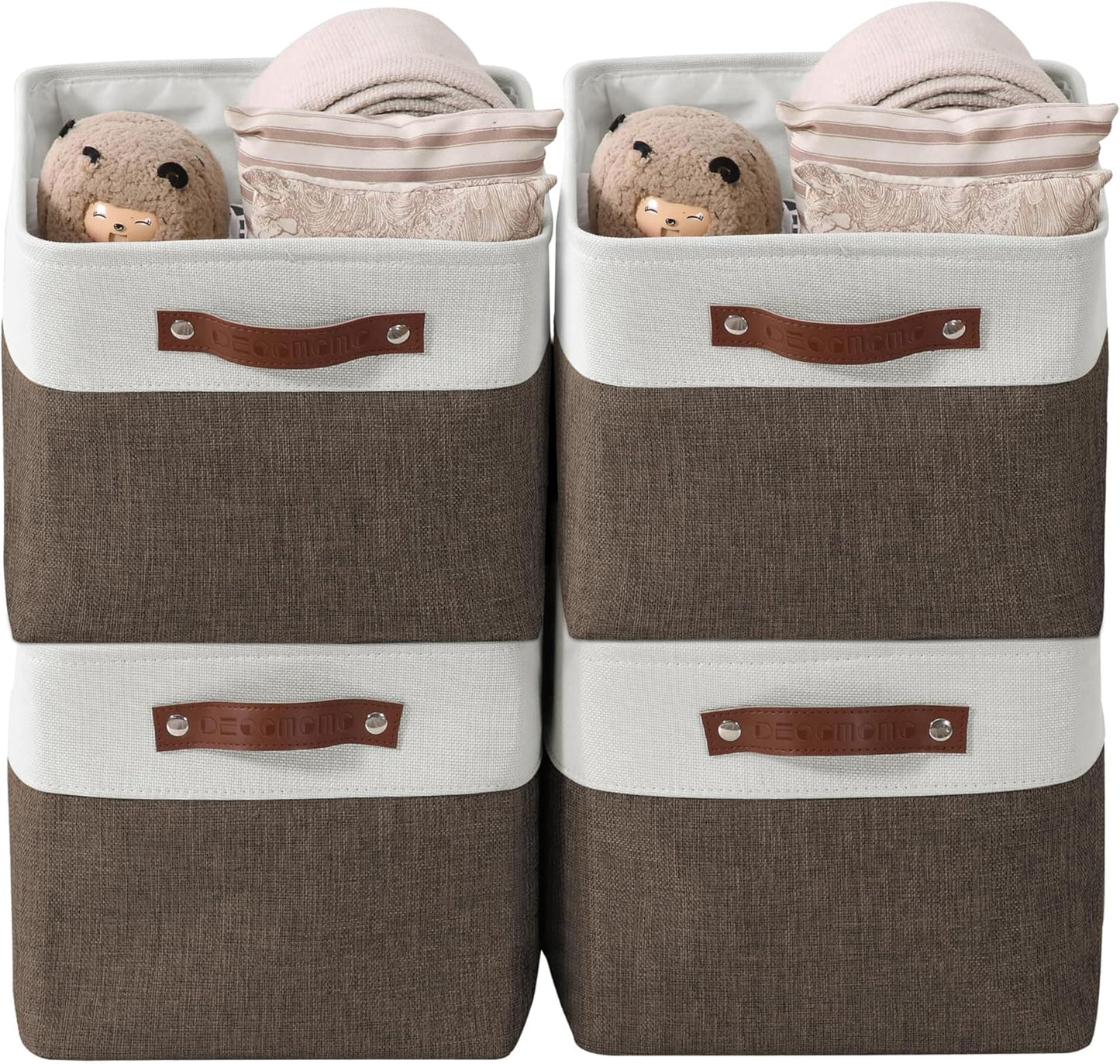DECOMOMO Storage Bins, Large Fabric Storage Baskets for Shelves, Decorative Linen Closet Organizer, 15 X 11 X 9.5 Inches (Grey & White, 4 Pack)