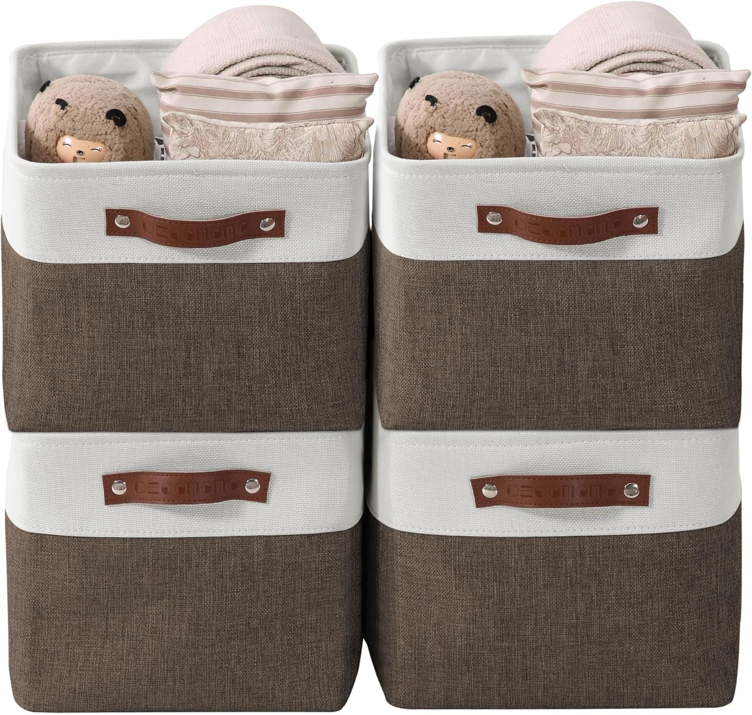DECOMOMO Storage Bins, Large Fabric Storage Baskets for Shelves, Decorative Linen Closet Organizer, 15 X 11 X 9.5 Inches (Grey & White, 4 Pack)