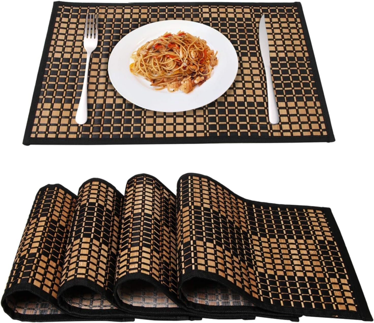 Bamboo Placemats Set of 4, Heat Resistant Place Mats for Dining Table, Durable Bamboo Table Mats, Stain Resistant & Easy Clean Placemats for Kitchen, Indoor/Outdoor Use 11.5 X 17.5 Inch