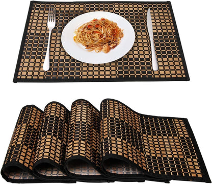 Bamboo Placemats Set of 4, Heat Resistant Place Mats for Dining Table, Durable Bamboo Table Mats, Stain Resistant & Easy Clean Placemats for Kitchen, Indoor/Outdoor Use 11.5 X 17.5 Inch