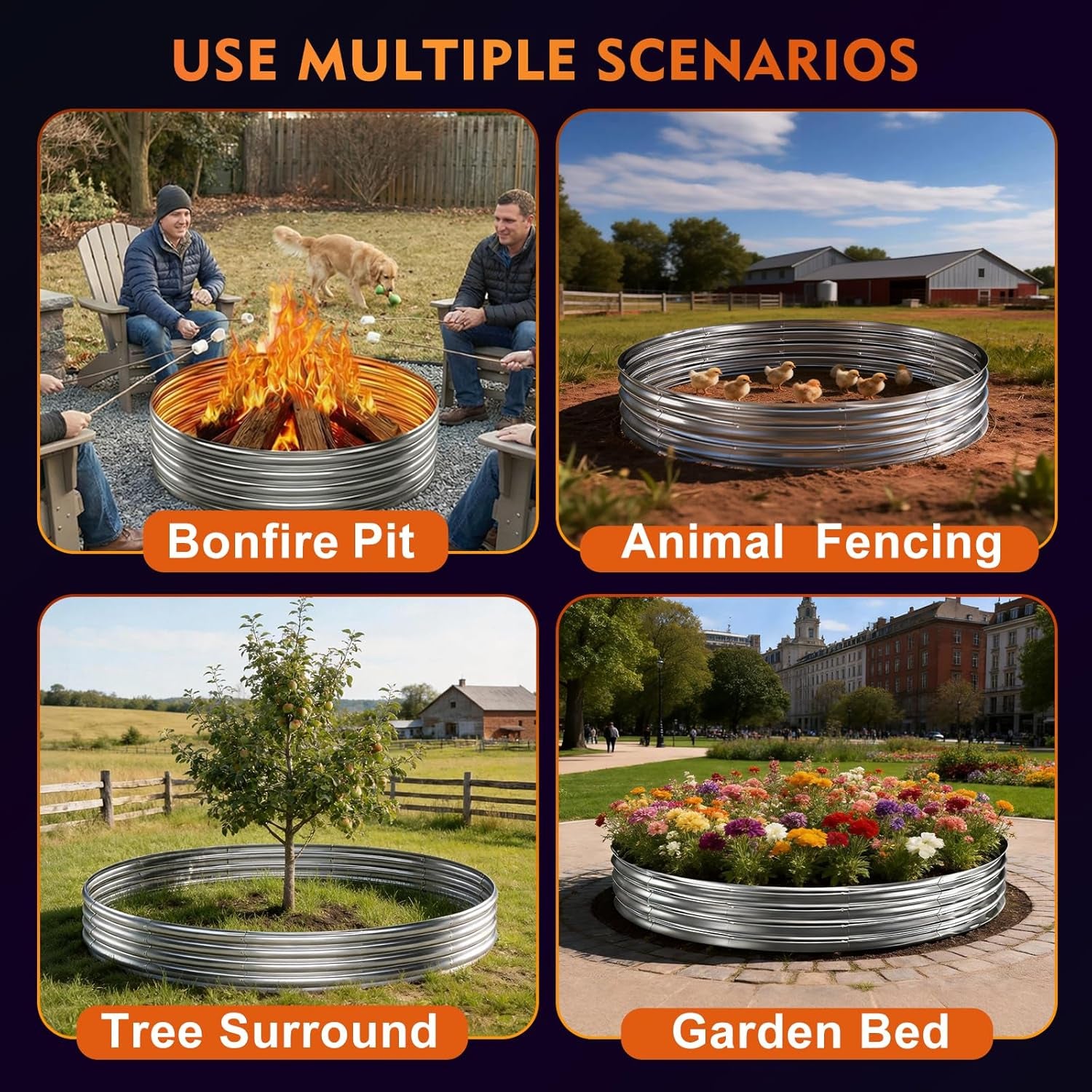 Fire Pit Ring for outside Wood Burning, 60In Outdoor Fire Pit, Heavy Duty Steel Burn Pit for Backyard, Camping, Bonfire, Modern Style Large Metal Fire Pit Ring