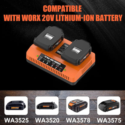 20V 3.5Ah Replacement for Worx 20V Battery and Charger Kit Compatible with Worx 20 Volt Battery WA3520 WA3525 WA3575 WA3577 WA3669 and WA3875 Dual Port Charger