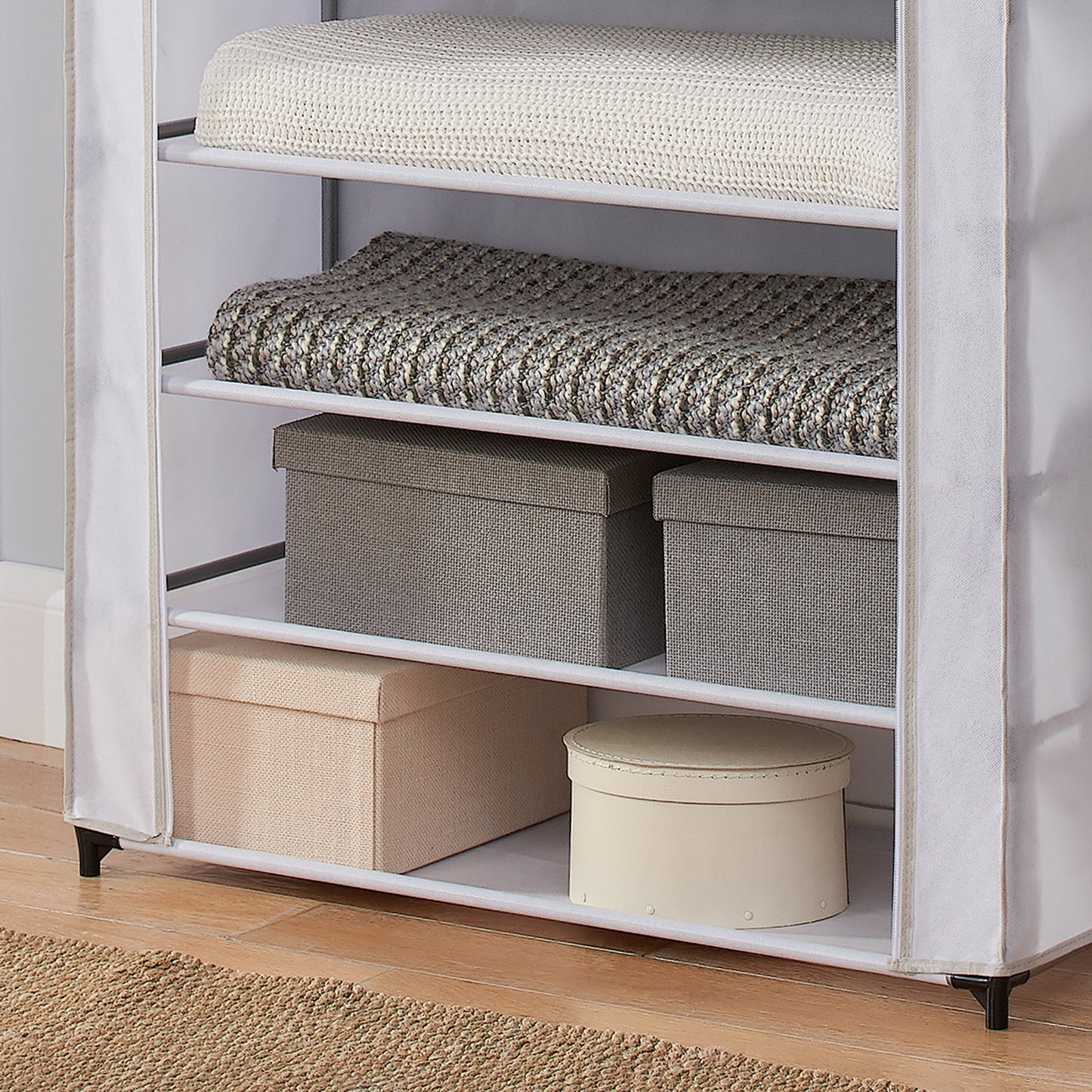 Mainstays 10-Shelf Shoe Organizer with Cover, Accommodates 30 Pairs, Dimensions: 31.5"W x 13.46"D x 69.09"H, White
