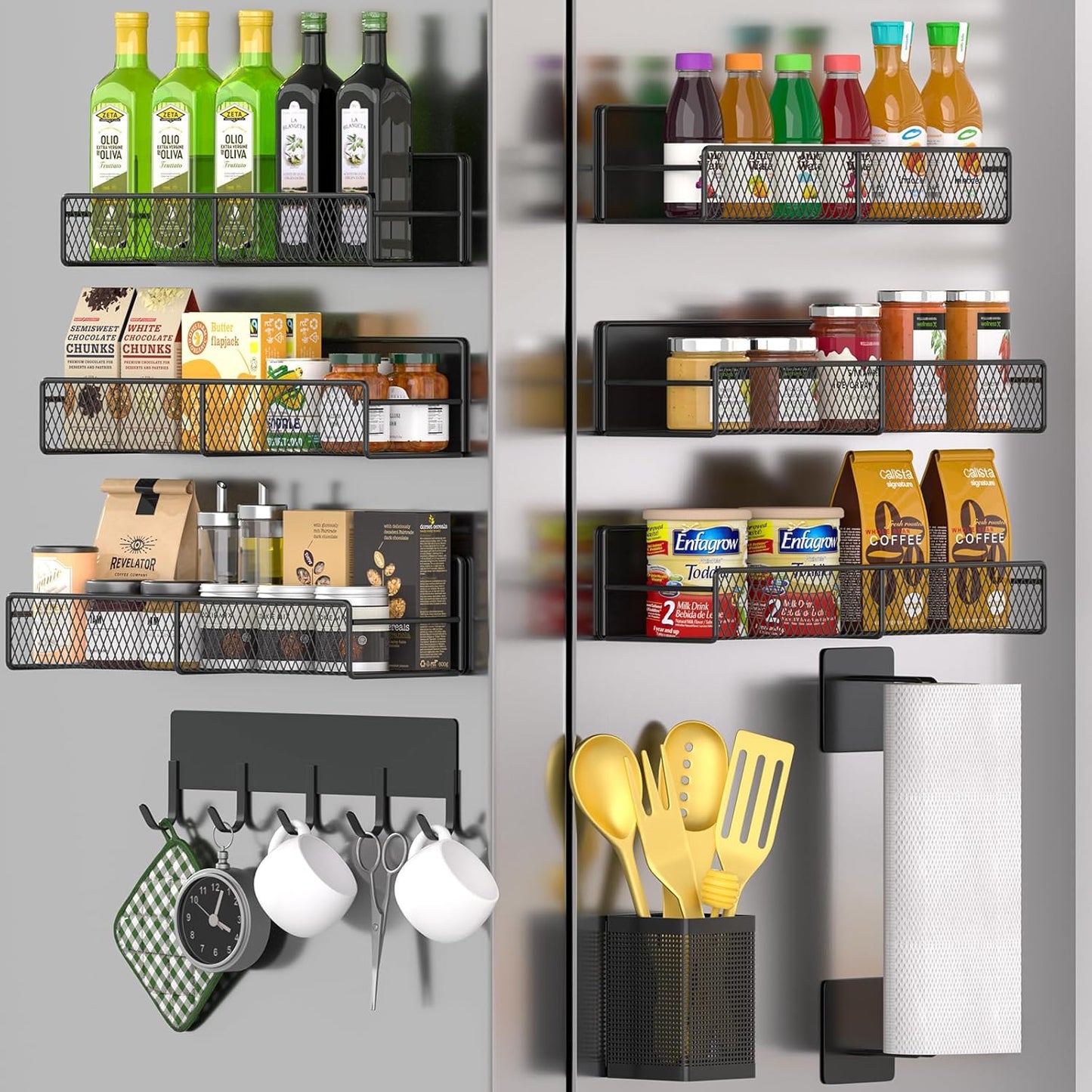 Magnetic spice rack shelf, close-up of paper towel bar