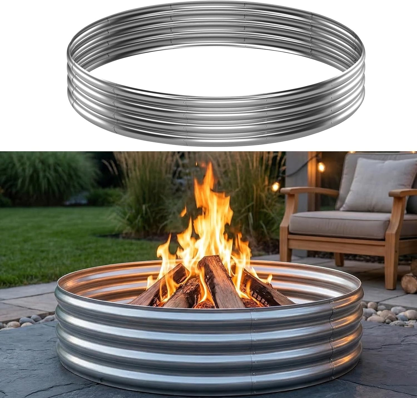 Fire Pit Ring for outside Wood Burning, 60In Outdoor Fire Pit, Heavy Duty Steel Burn Pit for Backyard, Camping, Bonfire, Modern Style Large Metal Fire Pit Ring
