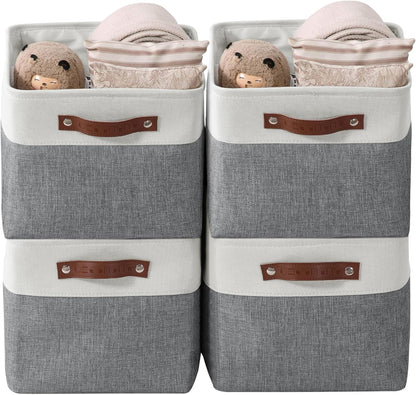 DECOMOMO Storage Bins, Large Fabric Storage Baskets for Shelves, Decorative Linen Closet Organizer, 15 X 11 X 9.5 Inches (Grey & White, 4 Pack)