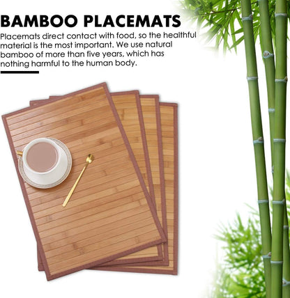 Bamboo Placemats Set of 4, Heat Resistant Place Mats for Dining Table, Durable Bamboo Table Mats, Stain Resistant & Easy Clean Placemats for Kitchen, Indoor/Outdoor Use 11.5 X 17.5 Inch