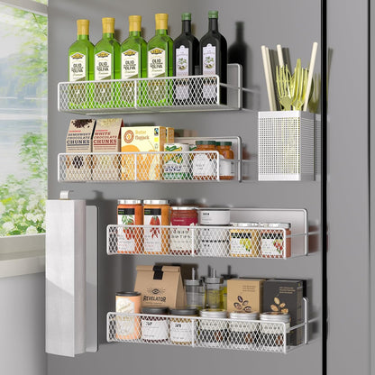 Magnetic spice rack shelf shown installed in a kitchen