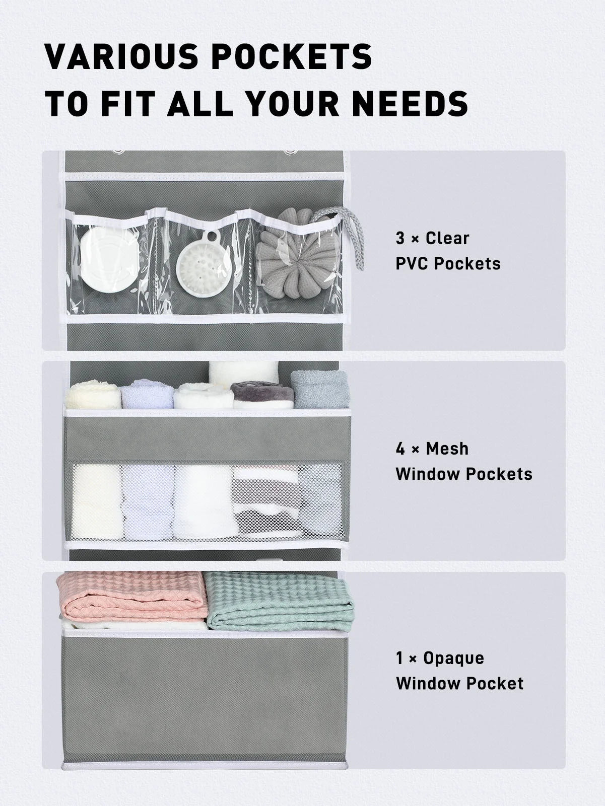Lazyspin 6-Shelf over the Door Organizer, Door Hanging Storage, Gray