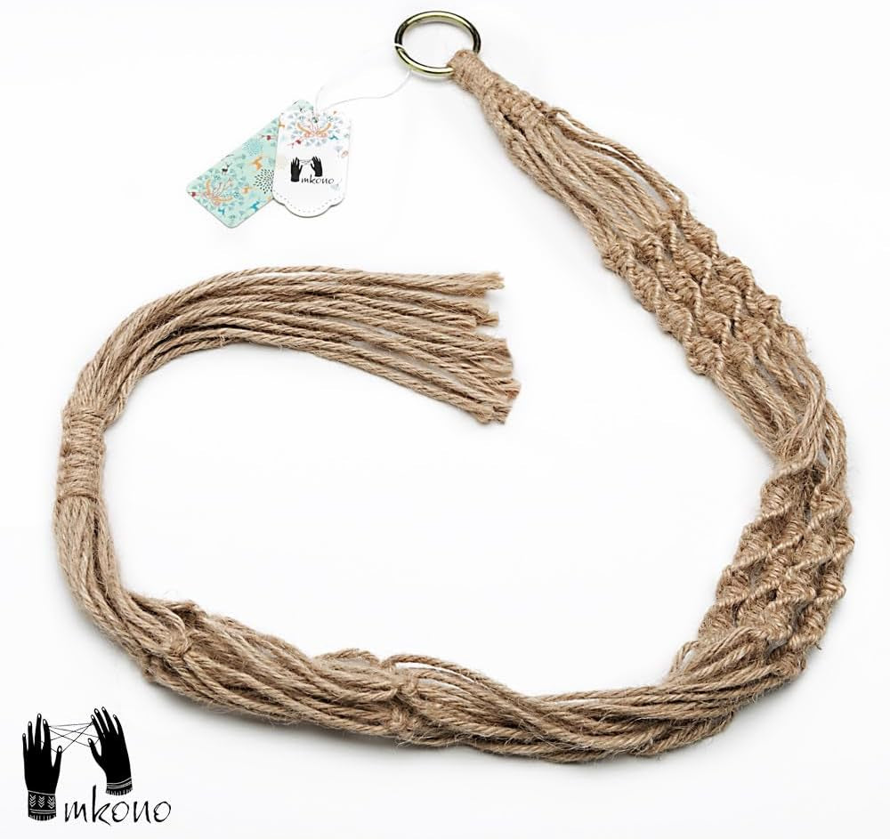 Mkono Set of 2 Macrame Plant Hangers - 40 Inch Decorative Jute Rope Indoor/Outdoor Flower Pot Holders with 4 Legs, Brown