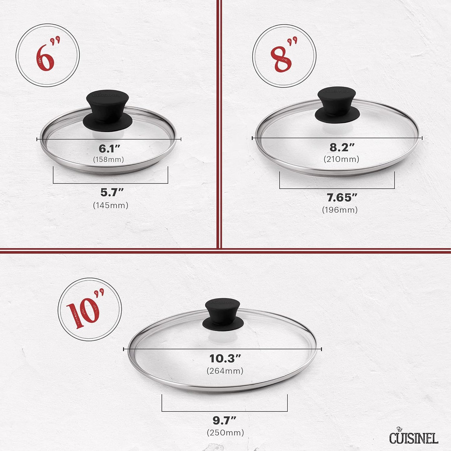 Cuisinel Pre-Seasoned Cast Iron Skillet Set - 6", 8", & 10" with Glass Lids & Silicone Handle Covers - Versatile Oven Safe Cookware for Indoor/Outdoor Cooking, Grill, BBQ, & Induction